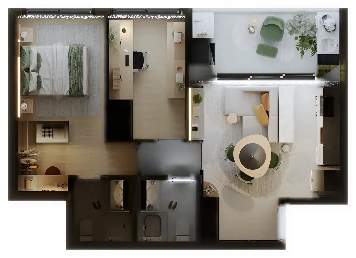Planta humanizada do apartamento vista de cima